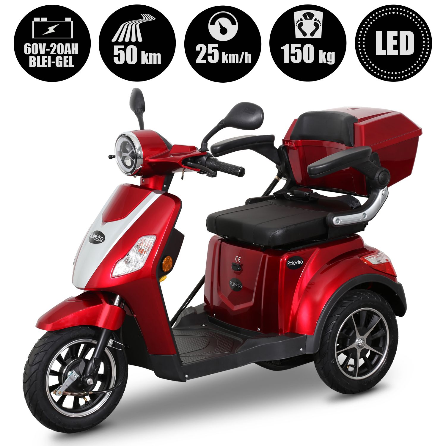 E-Trike 25 V.2 Blei-Gel, Rot, 25 km/h Produktbild