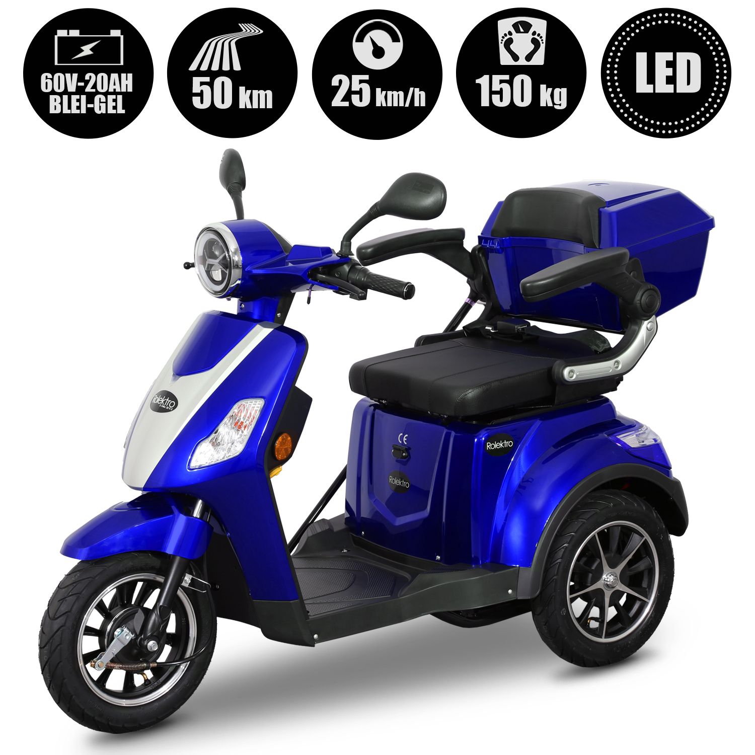 E-Trike 25 V.2 Blei-Gel, Blau, 25 km/h Produktbild